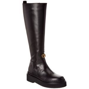 Valentino Vlogo Signature 45 Leather Platform Knee-High Boot, Black